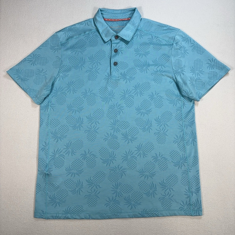 Tommy Bahama Island Zone Palm Coast Polo Men's M Blue Pineapple Perforated Shirt